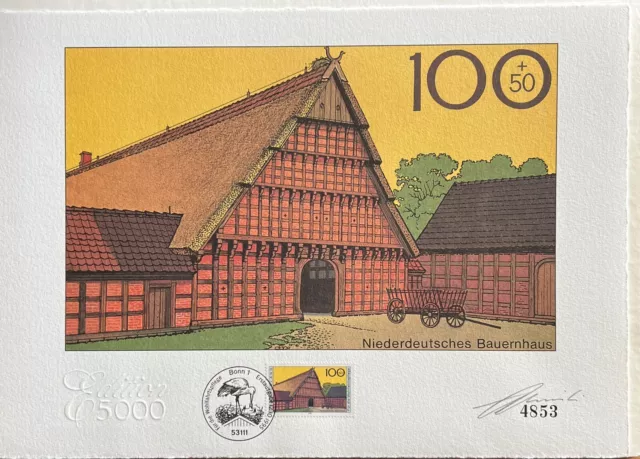 Brd Edition 5000 1/95 Büttenpapier Handsigniert Bauernhaus Niederdeutsch