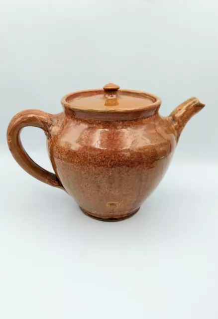 Vintage Southern Primative Evan's Pottery Brown Glazed Teapot Arden NC