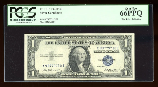 DBR $1 1935-F Silver Gem Fr. 1615 XI Block PCGS 66 PPQ Serial X93779710I