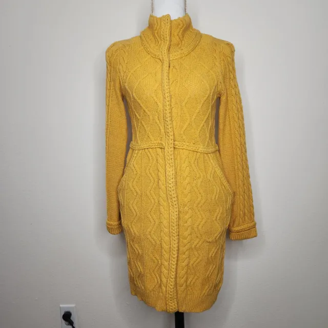 Anthropologie Sparrow Womens XS Mustard Yellow Cable Knit Cardigan Sweater Wool