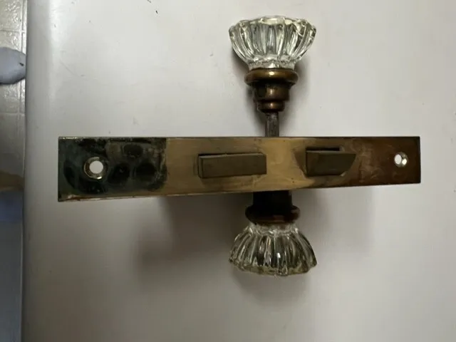 Antique / Vintage ~ 2 sets Crystal Clear Glass &  Door Knobs Assembly