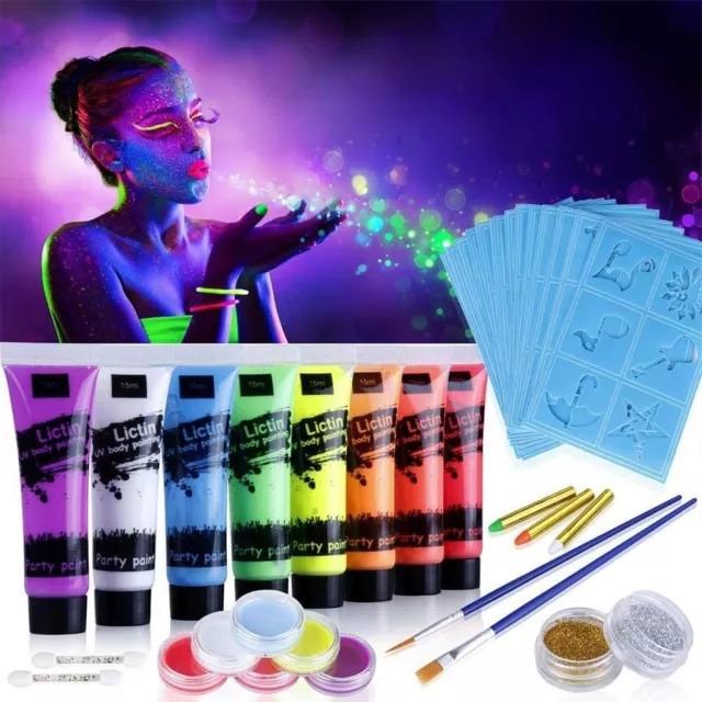 Kit de peinture corporelle pour le visage,15 couleur non toxique  professionnel lavable avec pinceau pour le Halloween le maquillage