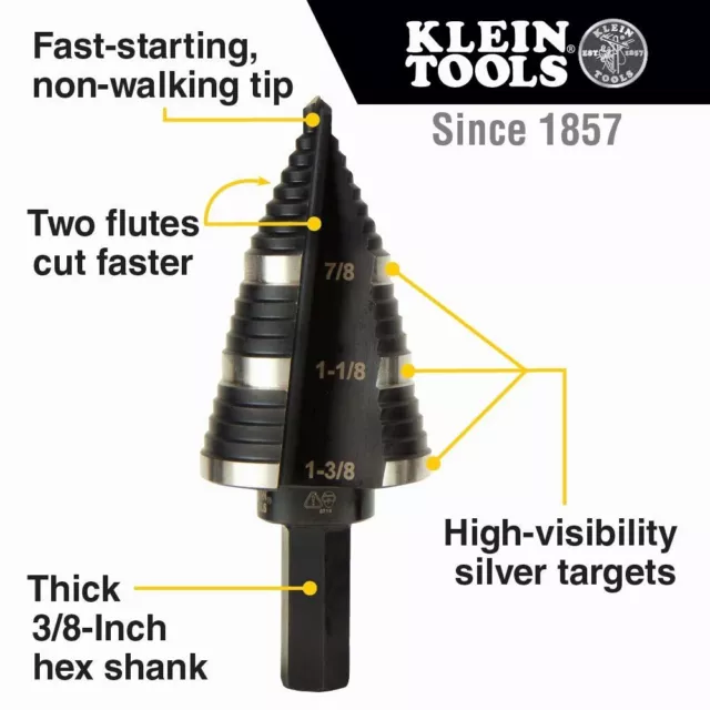 Klein Tools KTSB03 Step Drill Bit Double Fluted #3, 1/4 to 3/4-Inch 2