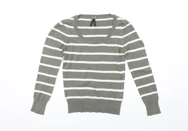 Atmosphere Womens Green Scoop Neck Striped Cotton Pullover Jumper Size 8