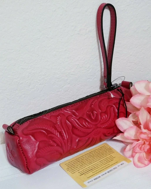 Nwot Patricia Nash Isla Oblong Tooled Berry Red Leather Wristlet Case