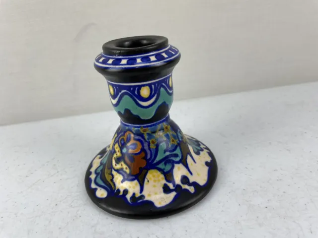 Studio Pottery Colourful Multicoloured Candlestick Holder Signed
