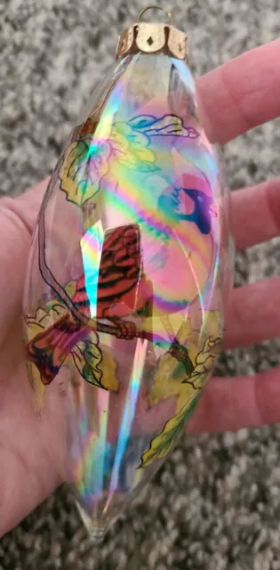 Pretty Icicle Teardrop Bird Cardinal Glass Holly Berries Hand Painted Iridescent