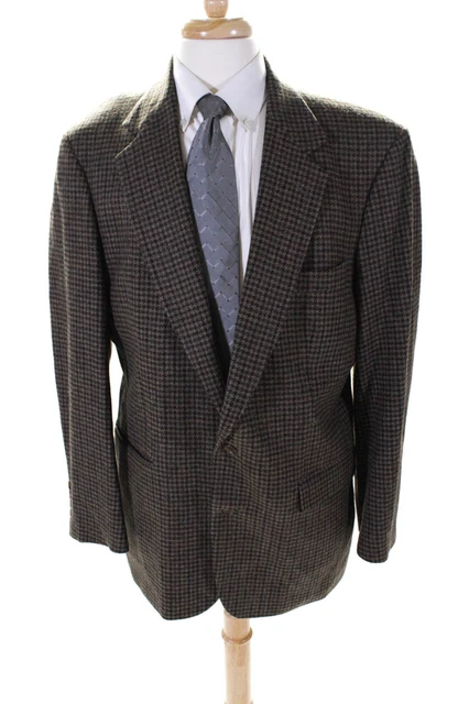 John Alexander Mens Plaid Two Button Blazer Brown Wool Size 42