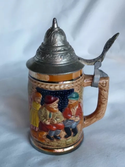 Vintage German Ceramic Hinged Lid Beer Stein 'Rural Scene'