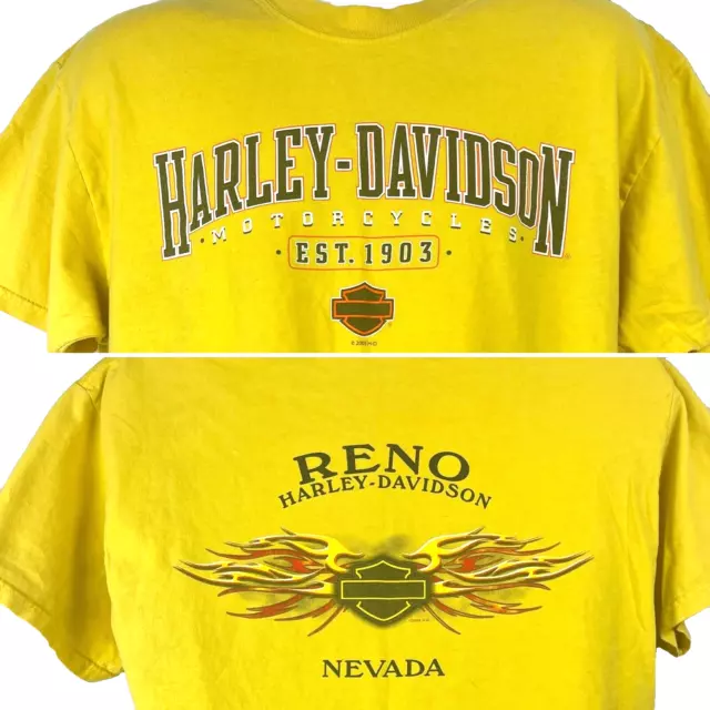 Harley-Davidson Motorcycles Reno Nevada Yellow T-Shirt size Large Mens USA Made