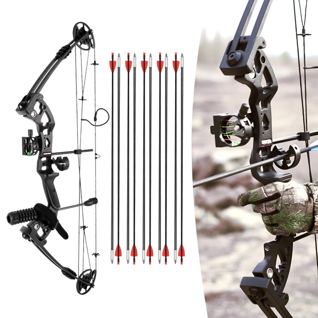 COMPOUND BOW KIT with 12 Arrows Right Hand Archery Hunting Set Black 30