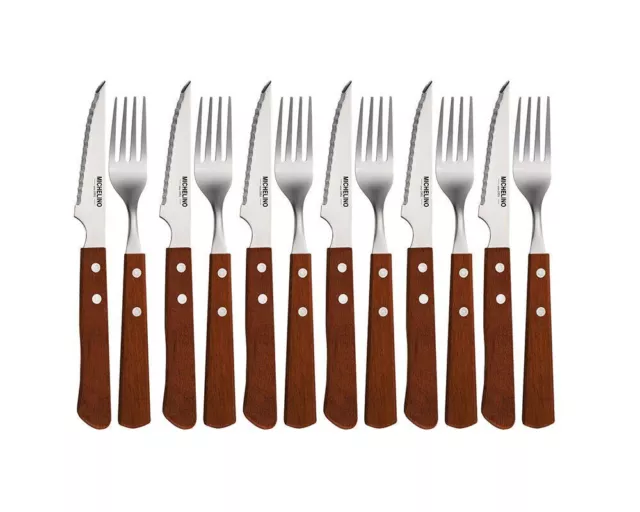 Steakbesteck Set Besteckset Gabel Steak Messer Holzgriff 12-tlg. 6 Personen