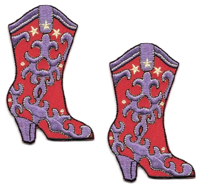 Cowgirl Boot - Western Boots - Rodeo - Embroidered Iron On Patches - Pair