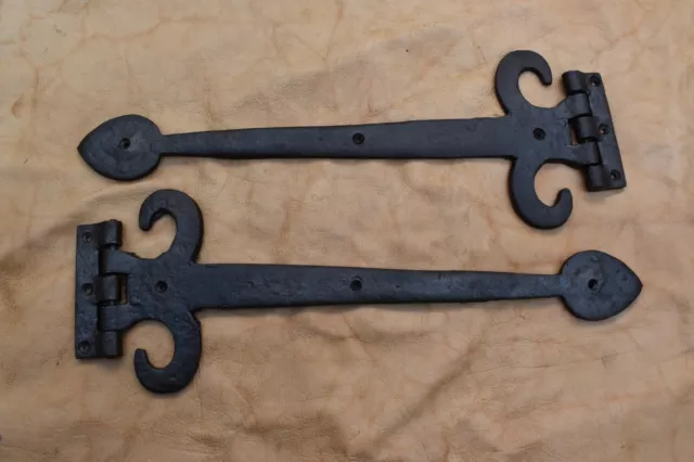 vintage large handmade cast iron door gate farm burn rusty hinges 2 pcs 3