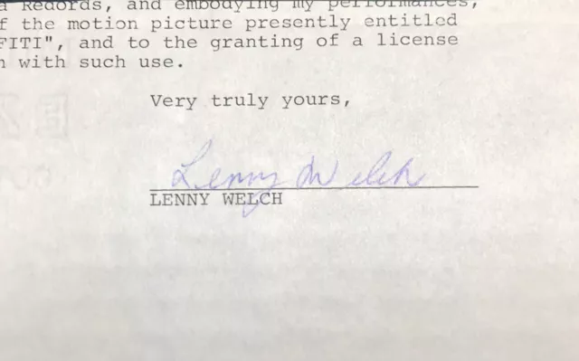 Lenny Welch    Cut Signature From Letter Or Contract