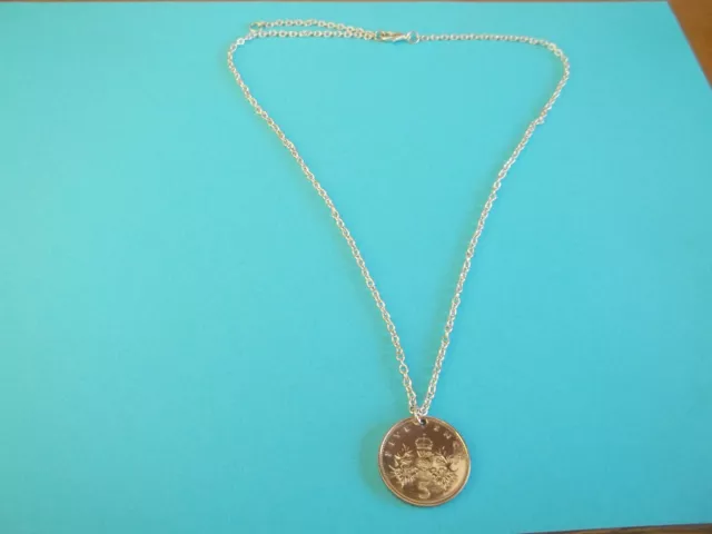 UNCIRCULATED RARE FIVE PENCE COIN - SILVER PENDANT NECKLACE - 1983 - 41st YEAR