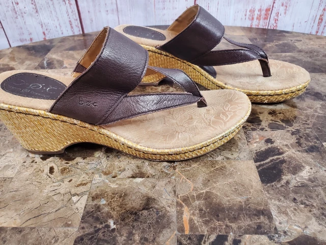 BOC Born Concept Womens Size 9 Floral Wedge Color Brown Leather Cork Sandal
