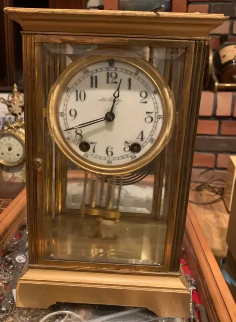 Vintage Seth Thomas Crystal Regulator 2 Door Brass Mantel Clock For Parts/Repair