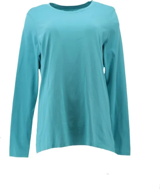 Lands' End Women's Relaxed Long Slv Crewneck Tee Coast Blue Teal M NEW 476517