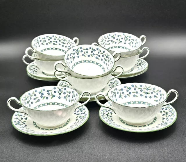 Aynsley England Bone China Forget Me Not Cream Soup & Saucer Set of 8