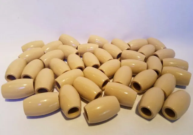 Lot of 40 Beige Plastic Oval Oblong Macrame Plant Hanger Craft Beads 32mm 1-1/4"