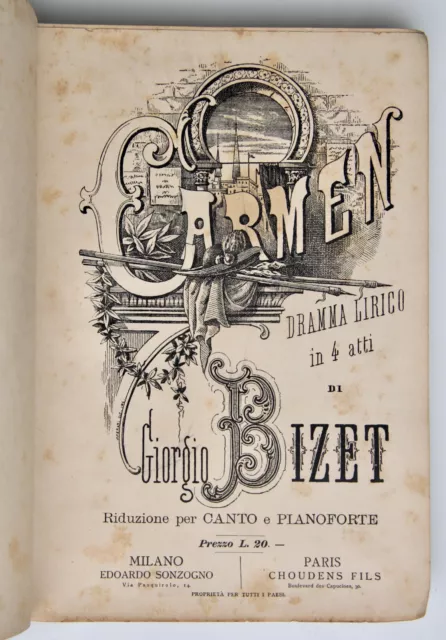 Bizet Carmen 1899 Sonzogno Spartito Partitura per canto e pianoforte