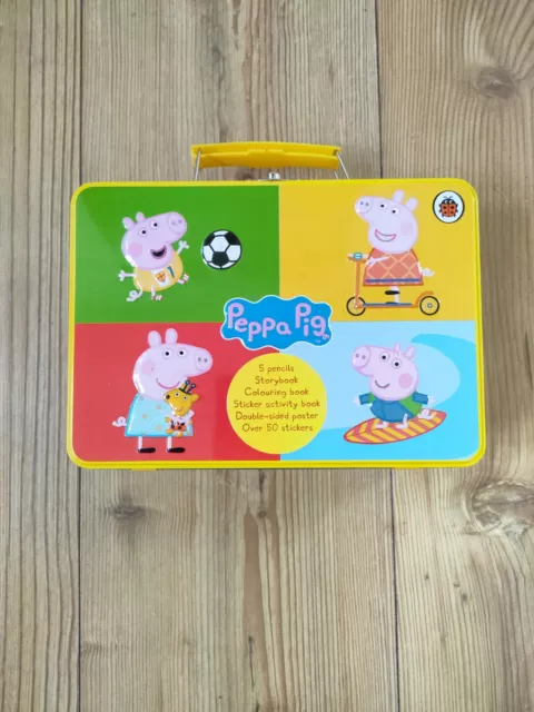 Peppa Pig Storybook Art Stickers Colouring Activity Metal Carry Case New