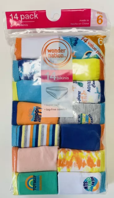 Wonder Nation Clothing size 6 Yellow Prints Assorted 14 Pack Bikini Panties NEW