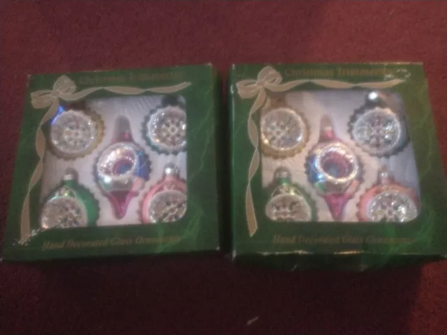 2 Boxes  of 5 Old World Bradford Glass Indent Christmas Ornaments New