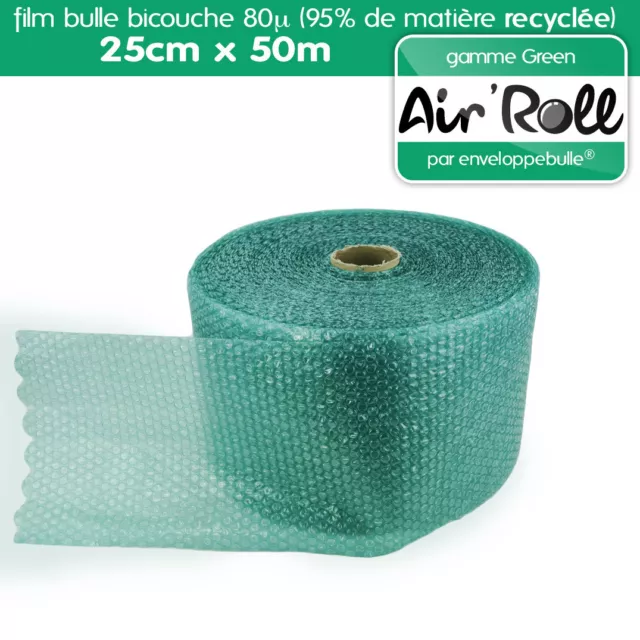 Rouleau de film bulle d'air RECYCLE largeur 25 cm x longueur 50 mètres - GREEN