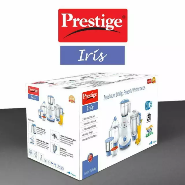 Prestige Iris 750W Batidora Triturador Con 3 Acero Inoxidable Jar + 1 Exprimidor