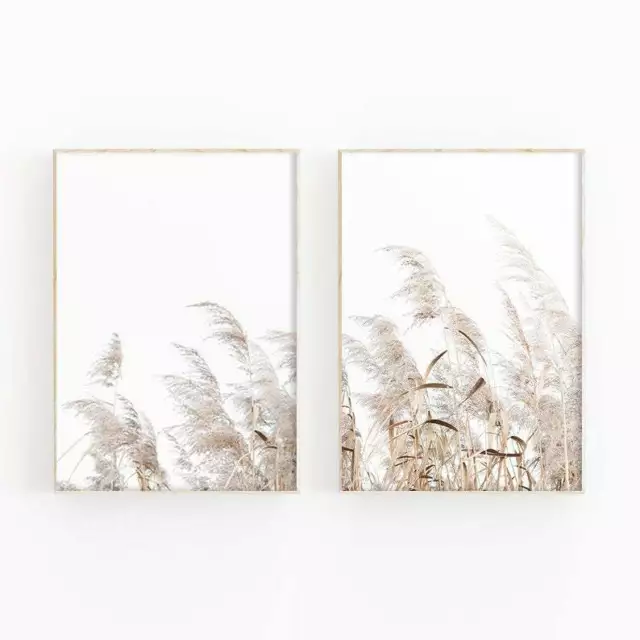 Set of 2 Pampas Grass Rustic Style Wild Floral Wall Art Prints. Great Home Decor