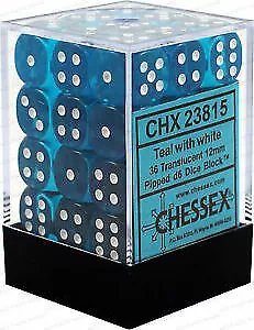 CHX23815 Translucent: 12mm D6 Teal/White (36)