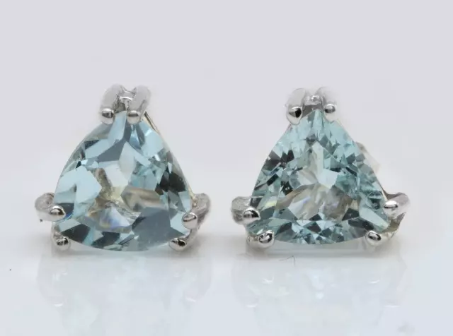 1.75 Carat Natural Aquamarine and Diamond 14K Solid White Gold Stud Earrings