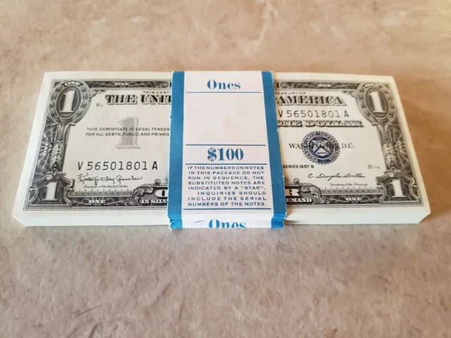 ✯ Lot of 10 Sequential Dollar Blue Silver Certificate Bills CU $1 Consecutive✯