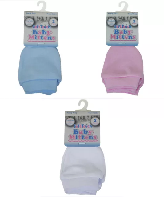 Premature Baby Scratch Mittens Unisex Boys Girls 2PK Tiny Baby Mittens 100% Cott