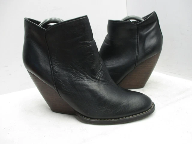REBA Entertain Black Leather Zip High Wedge Heel Ankle Boots Womens Size 7