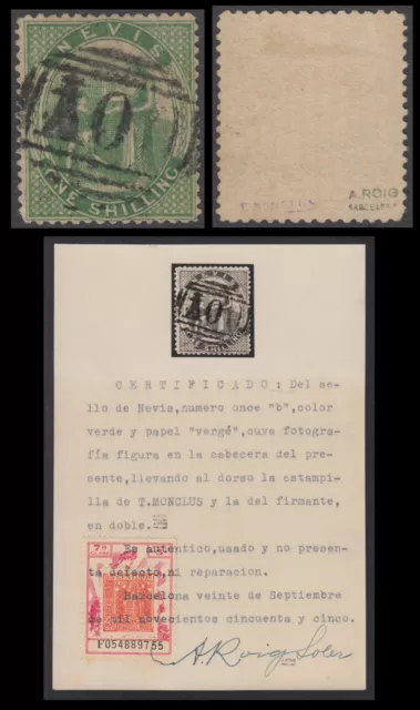 Nevis 11b Year 1866 Paper Vergé " Certificate
