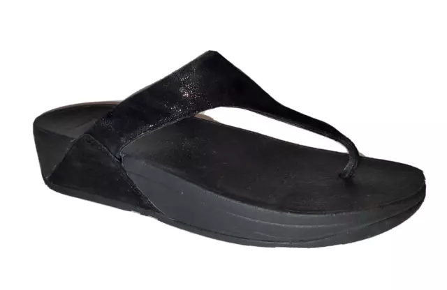 Fitflop Shimmy Suede Toe Post Women's Flip Flop Thong Sandal Wedge Black US 7