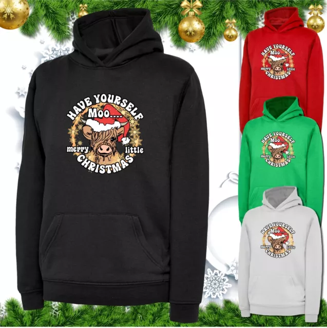 Sudadera con capucha Have Yourself Moo Merry Little Christmas Santa Cow Moo Funny Navidad Mooey