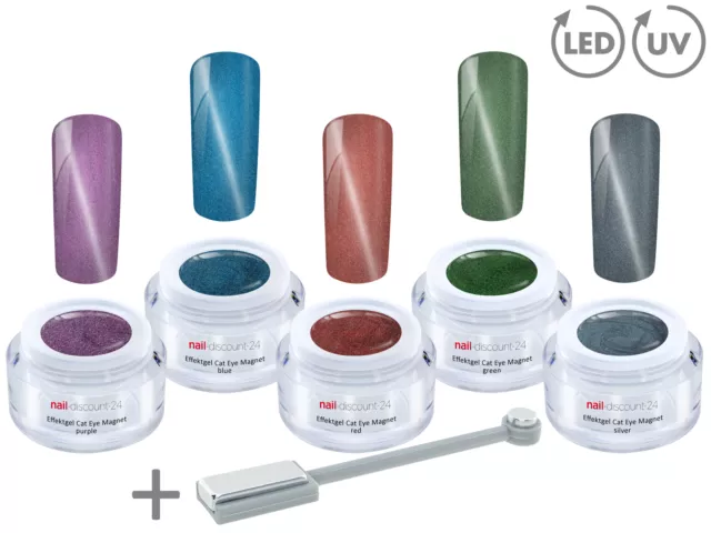 UV LED Effekt Gel 5x5ml Cat Eye + Magnet Glitzer Farb Color Magic Nail Art Lack
