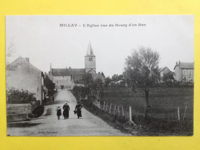 cpa RARE Ecrite en 1921 Bourgogne MILLAY L'EGLISE vue du Bourg d'en Bas
