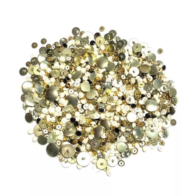 1000 x Mixed Buttons Crafts Sewing Bulk Shank Round Gold White 550g