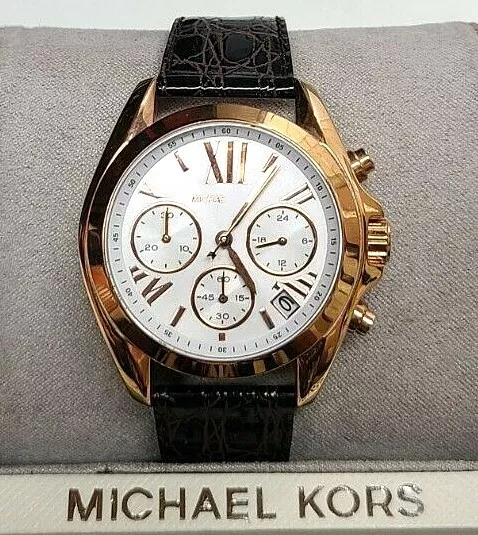 Michael Kors Donna Quadrante Argento pelle Marrone Cinturino Orologio Cronografo