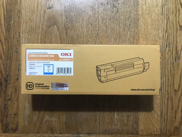 Genuine OKI 43865727 Cyan Toner Cartridge for C5850 C5950 MC560 - New