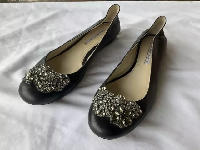 Vera Wang Lavender Women's Jeweled Ballerina Flat Black Leather 9M Shoes