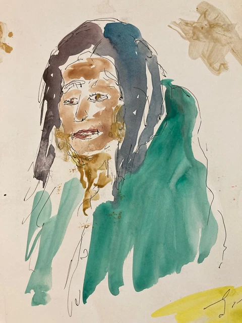 Portrait Peinture Aquarelle/gouache Art Déco Circa 1920 - Signé - À Identifier - Art Brut