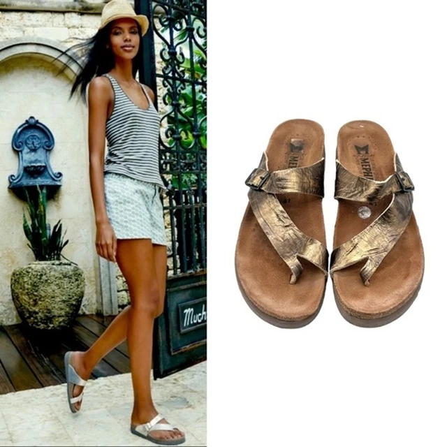 Mephisto Helen Metallic Brown Crumpled Leather Slide Sandals Size: 41 (11)