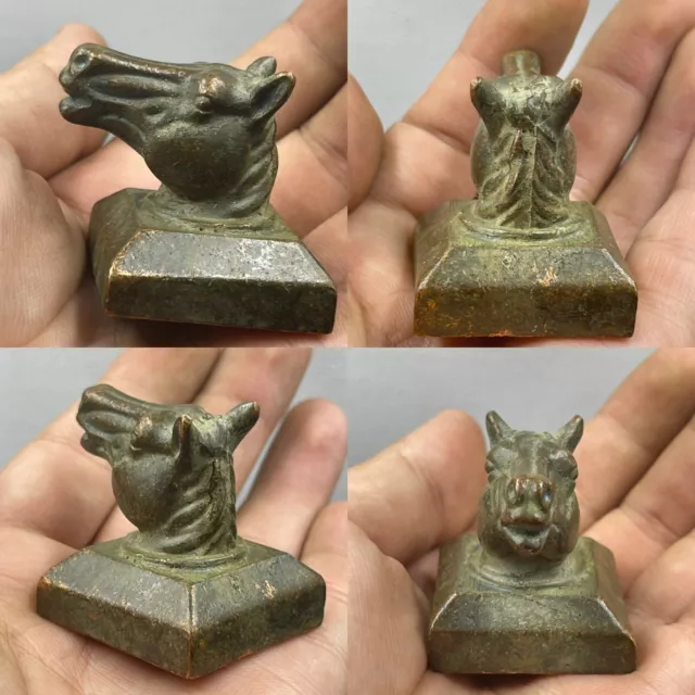 Wonderful Ancient Roman Bronze Rare Engraving Stamp With Horse Head On Top