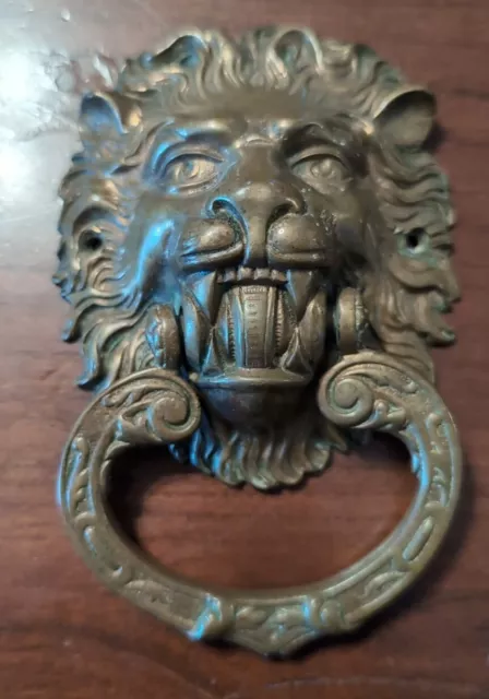 Lions Head Door Knocker Antique Cast Brass Architectural Detailed